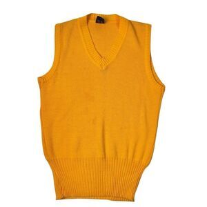 Vintage Pullover Sweater Vest Yellow Knit Size Small Preppy 80s 90s